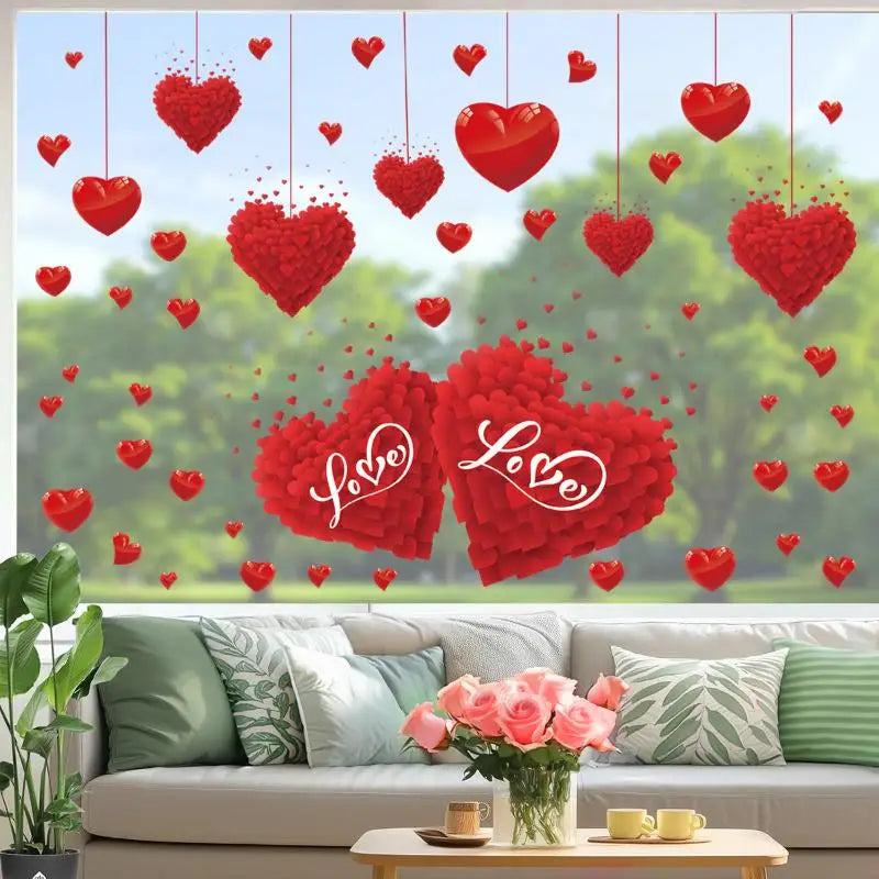 stickers muraux coeurs rouge blanc adhésifs décoration romantique fête saint valentin maison restaurant