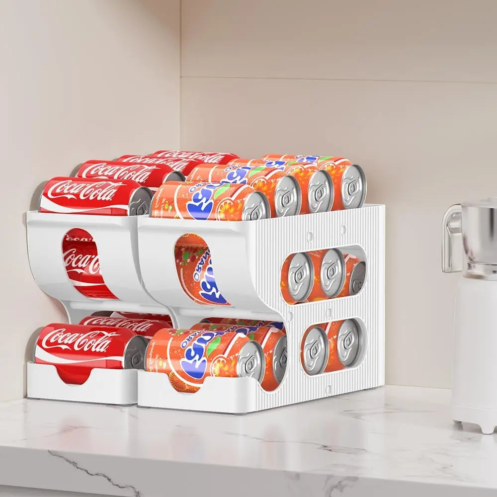 support canettes soda blanc rayures horizontales moderne réfrigérateur cuisine.stockage boisson organisation