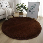 tapis rond doux fourré couleur unie moderne rose marron vert violet beige