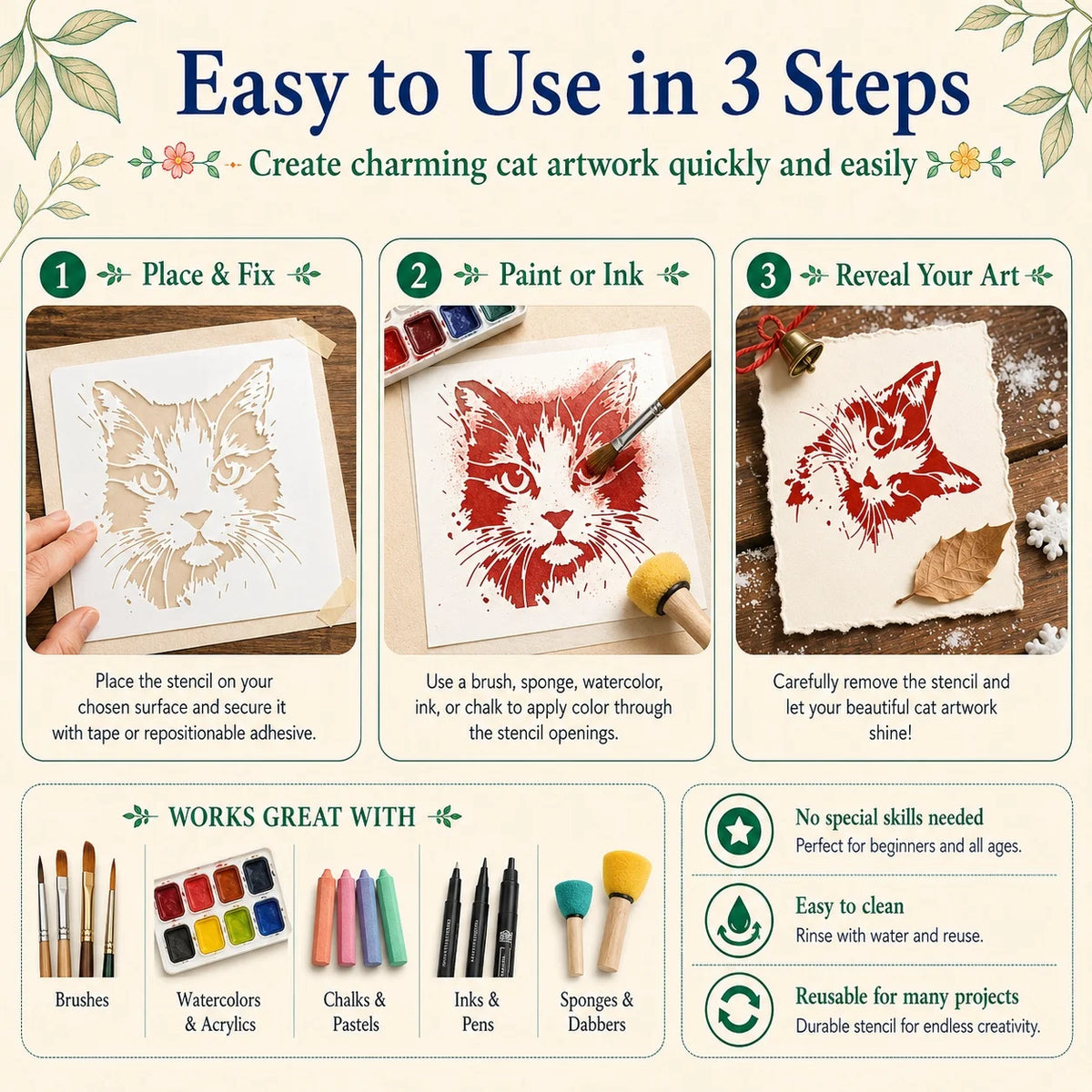 stencils peinture motifs chats artisanal modernes adhésifs beige clair diy murs projets
