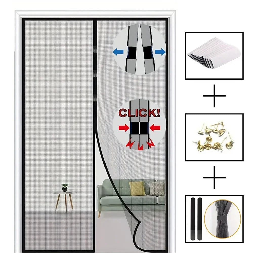 rideau moustiquaire magnétique porte noir maille fine fermeture automatique anti insectes ventilation moderne