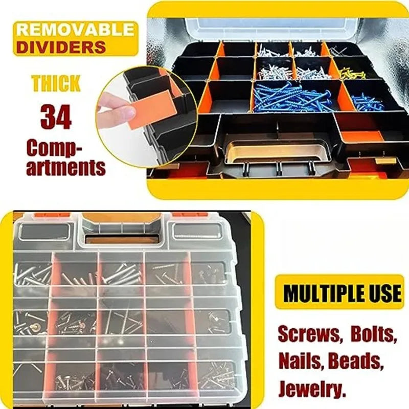 boîte rangement outils 34 compartiments amovibles transparente industrielle utilitaire plastique pvc