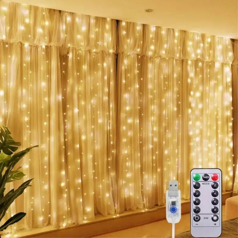 rideau lumineux led multicolore décoration noël mariage guirlande fenêtre intérieur usb télécommande fête moderne