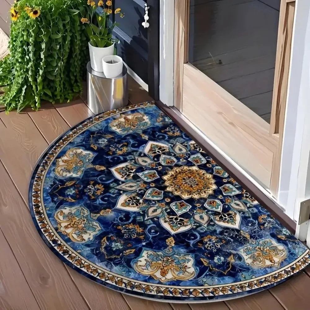 tapis demi rond motif floral imperméable polyester bohème oriental extérieur intérieur absorbant