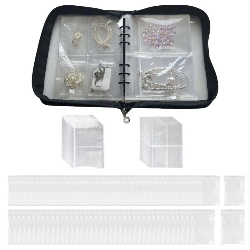 porte bijoux noir transparent compartiments individuels rangement boîtes supplémentaires glissières sacs organisation bijoux zippered