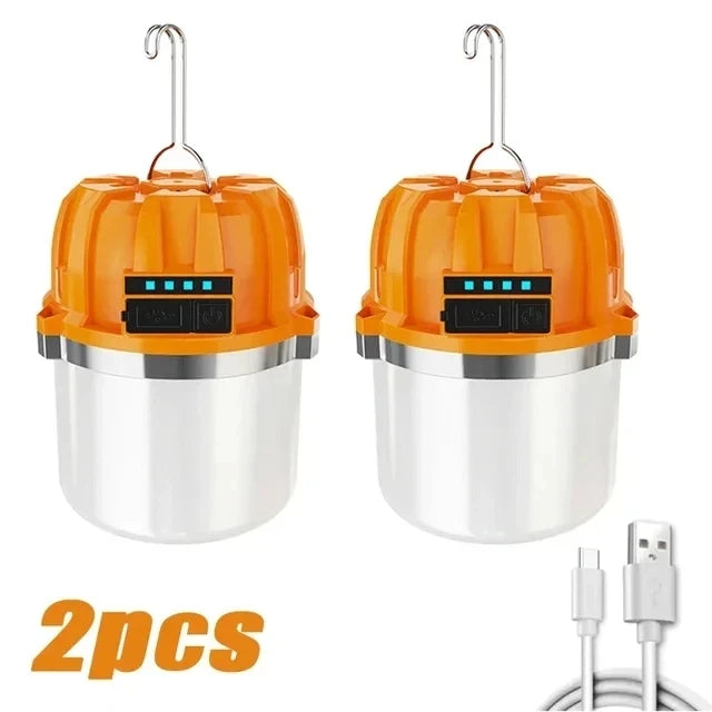 lampe camping rechargeable usb orange blanc moderne interrupteur crochet métallique led