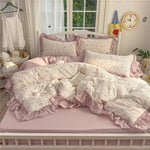ensemble literie princesse housse couette drap taies oreiller fleurs roses romantique doux