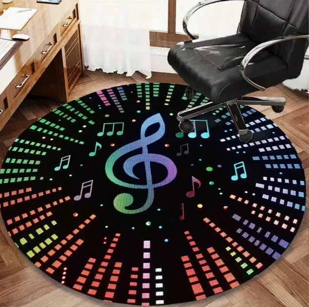 tapis rond vinyle noir notes musicales edition limitée 78 rpm salon chambre vintage