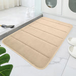 tapis bain moderne bleu foncé gris motifs géométriques doux absorbant antidérapant respectueux environnement
