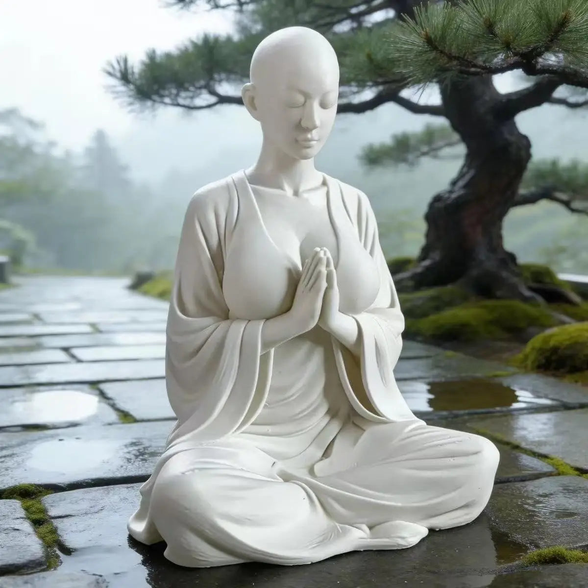 statue méditation blanche texture lisse minimaliste décoration intérieure zen spiritualité amour salon chambre yoga
