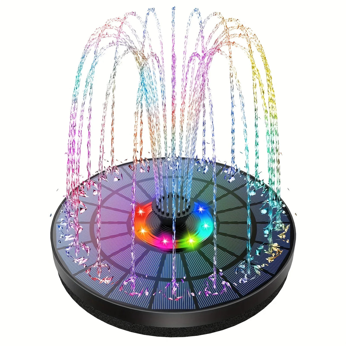 fontaine solaire éclairage led noir grille moderne jets d'eau panneau solaire autonomeextérieur