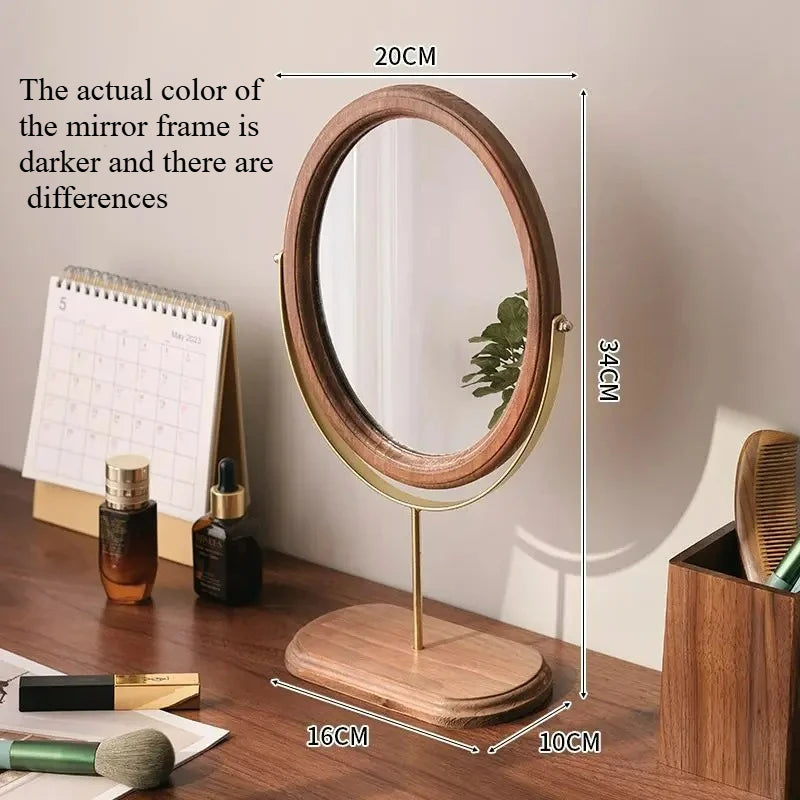 miroir cosmétique classique bois marron foncé pied central ornement décoration chambre erotique