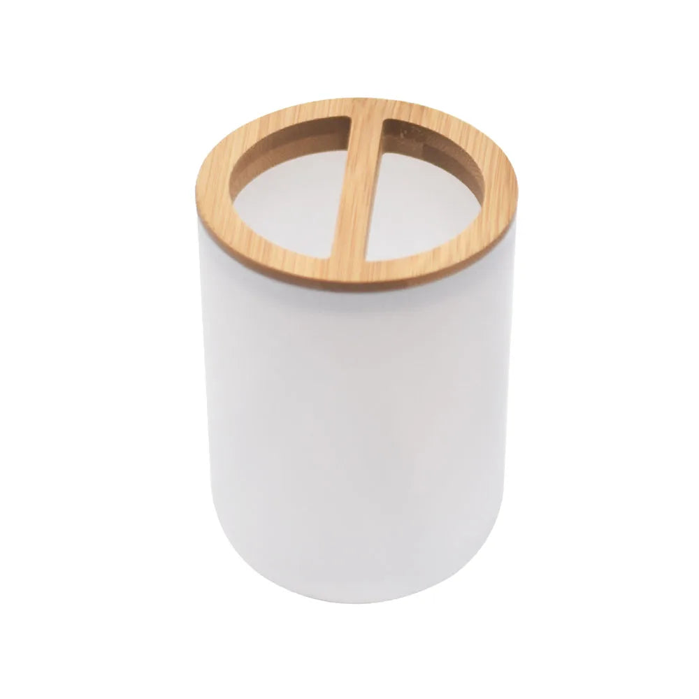 ensemble salle bain bambou distributeur savon porte brosse dents porte savon tasse noir