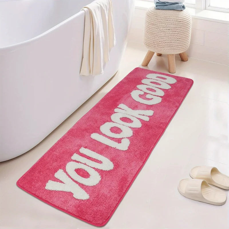 tapis orange moderne lettres blanches antidérapant polyester salle bain cuisine