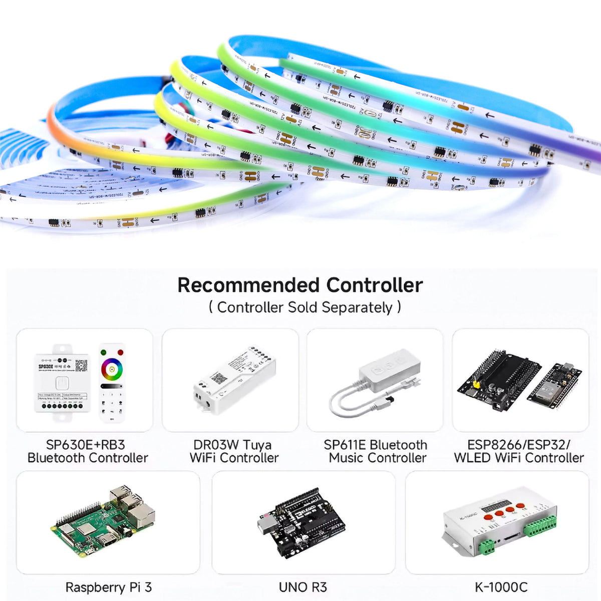 ruban led 720 leds programmable couleurs changeantes adhésif moderne noir bleu vert jaune violetRGBO