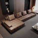 grand canapé angle cuir marron moderne coussins salon appartement luxe