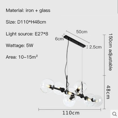 Suspension lumineuse or noir sphères transparentes moderne ampoules led