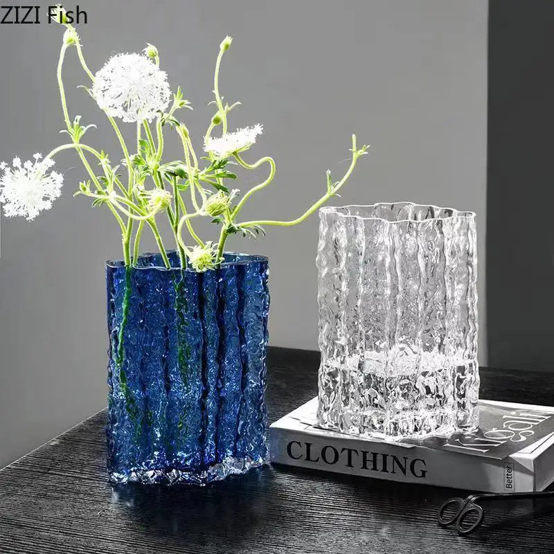 vase decoratif moderne verre texturé transparent floral table maison artístico minimaliste
