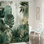 rideau douche feuilles tropicales moderne vert blanc opaque crochet douche grande taille jacquard polyester
