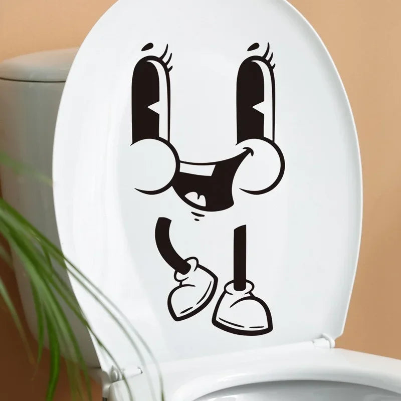 sticker autocollant visage souriant dessin animé noir salle bains décoration murale étanche pvc