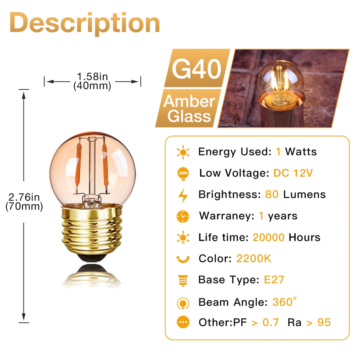 ampoules led vintage doré ambre filament opalescent e27 249 lumens 20000 heures
