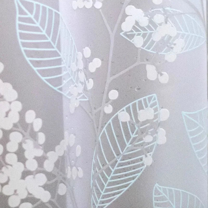 rideau douche translucide motif fleurs blanches feuilles moderne métalliques blanc