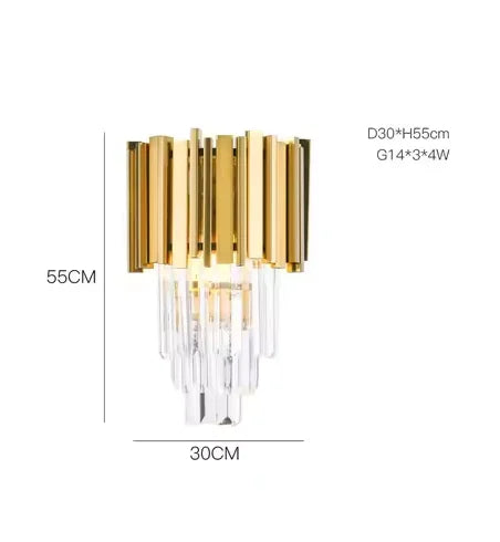 lampe moderne or cristal transparent élégante barres dorées inoxydables salon hall