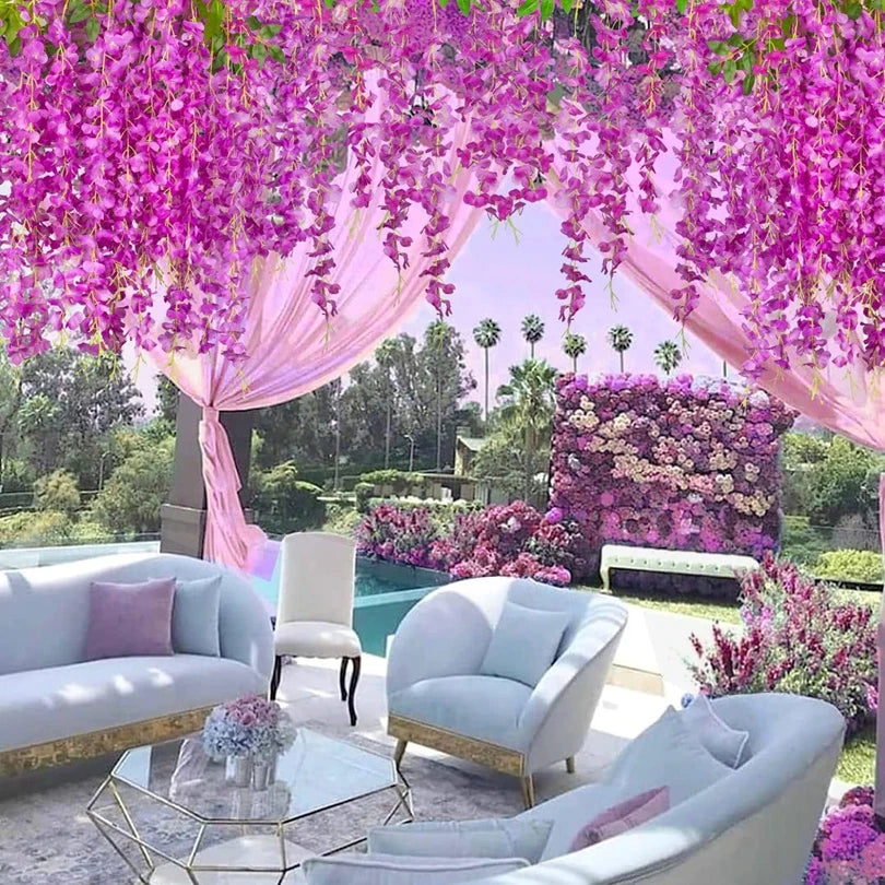guirlande fleurs artificielles soie mariage anniversaire baby shower décoration extérieure orchidée moderne vert jaune