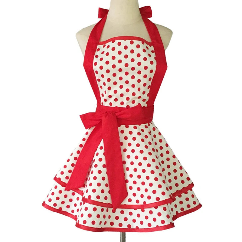 tablier femme polyestère rouge noir carreaux vintage élastique nouable service alimentaire drap fin points