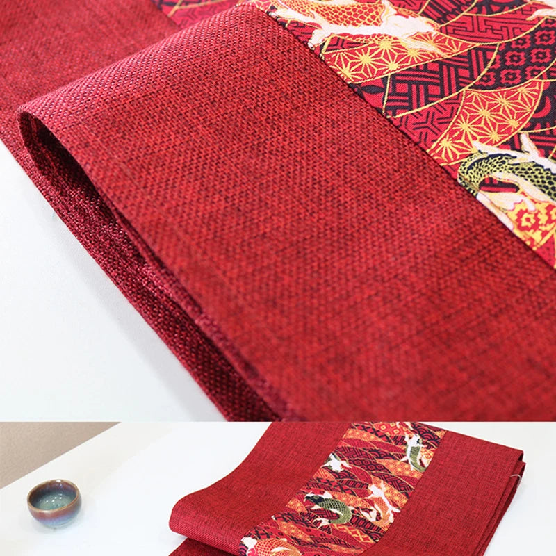 table table rouge motif double bonheur mariage chinois décoration festive franges textiles traditionnels asiatiques