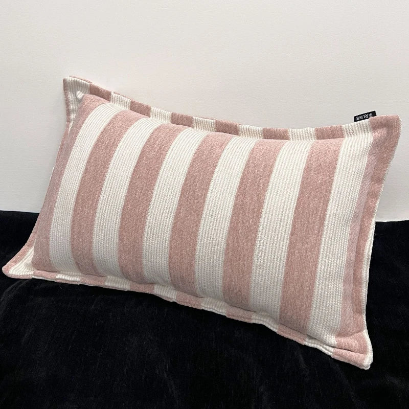 housses coussins carrées rayées rose blanc nordique modernes polyester adhésives 45x45cm 30x50cm decoration maison
