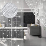rideau franges perlées 100x200cm polyester transparent moderne salon décoration couleur argentée