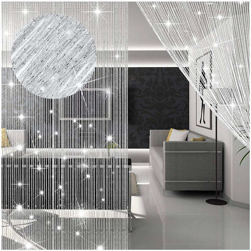 rideau franges perlées 100x200cm polyester transparent moderne salon décoration couleur argentée