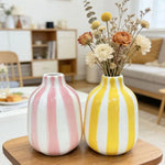 vase céramique rayé rose blanc jaune rouge bleu moderne intérieur décoration fleurs séchées