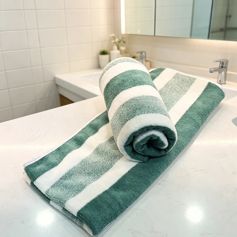 serviettes bain rayées moderne vert foncé blanc gris absorption durable qualité polyester