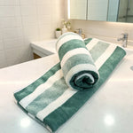 serviettes bain rayées moderne vert foncé blanc gris absorption durable qualité polyester