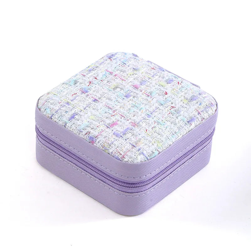 boîte rangement bijoux cuir pu rose noir rouge violet classique tissu carreaux glissière