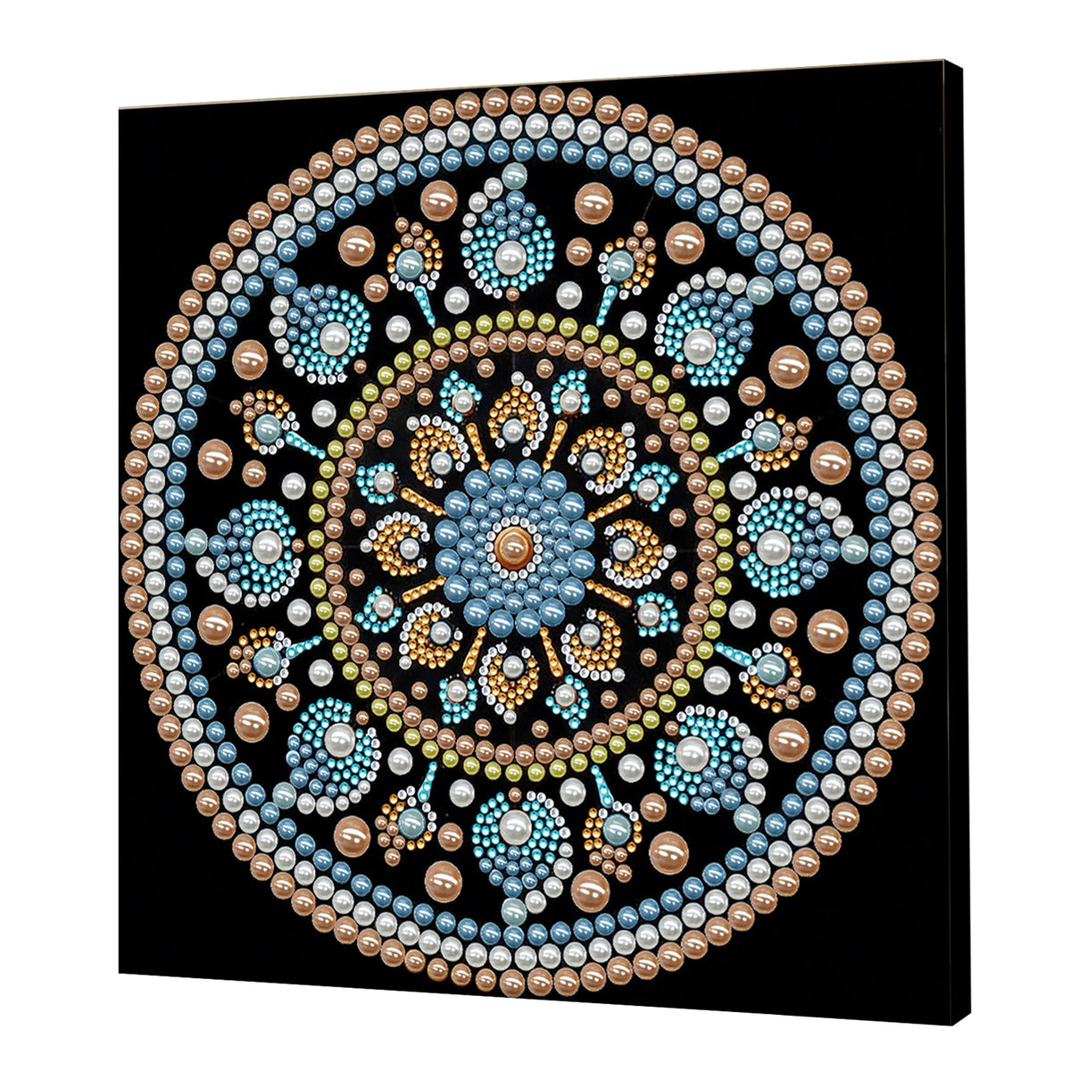 tableau décoratif mandala bleu blanc doré rose vert jaune violet orange contemporain 25x25cm