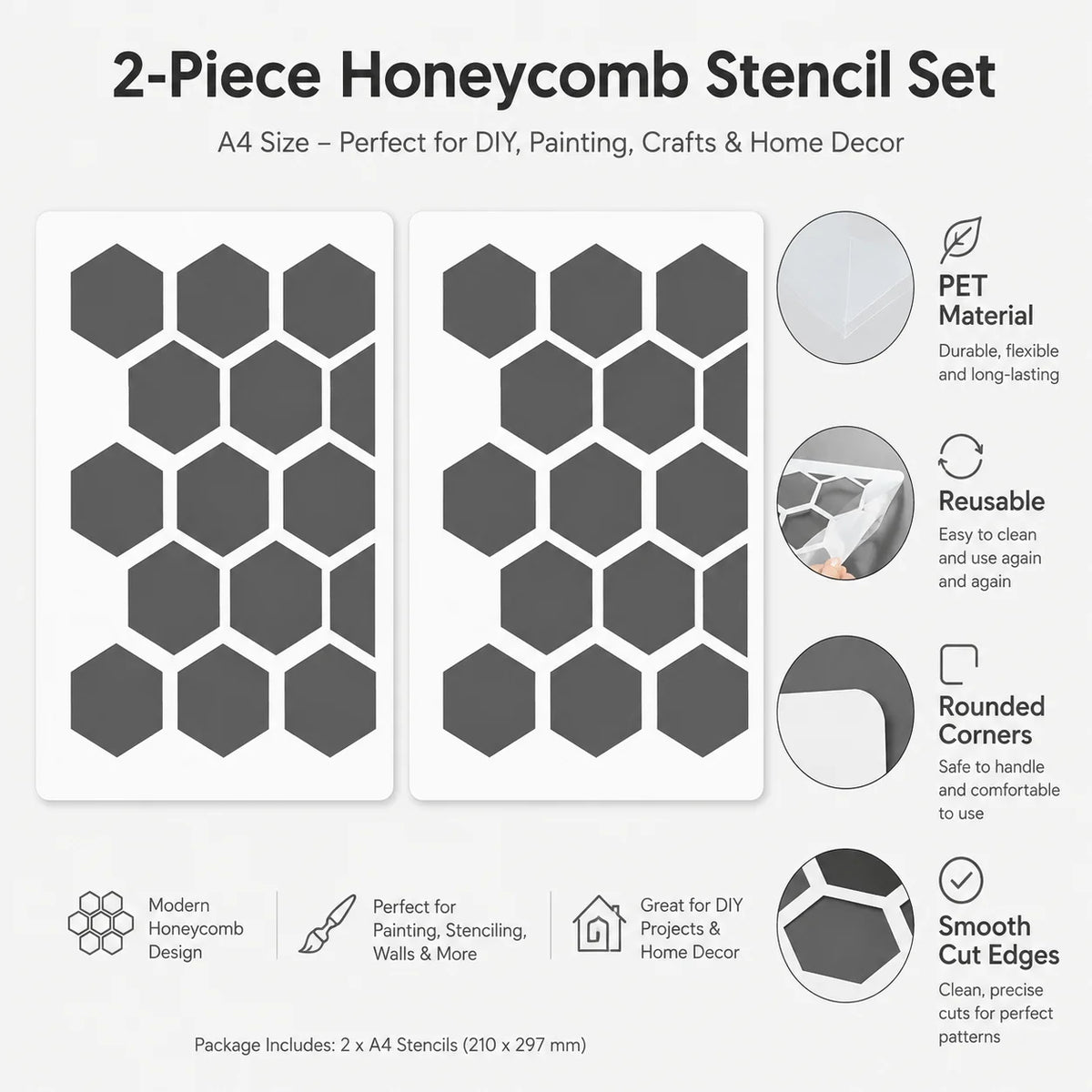 gabarits peinture géométrique moderne blanc adhésifs A4 hexagonaux décoration murale DIY