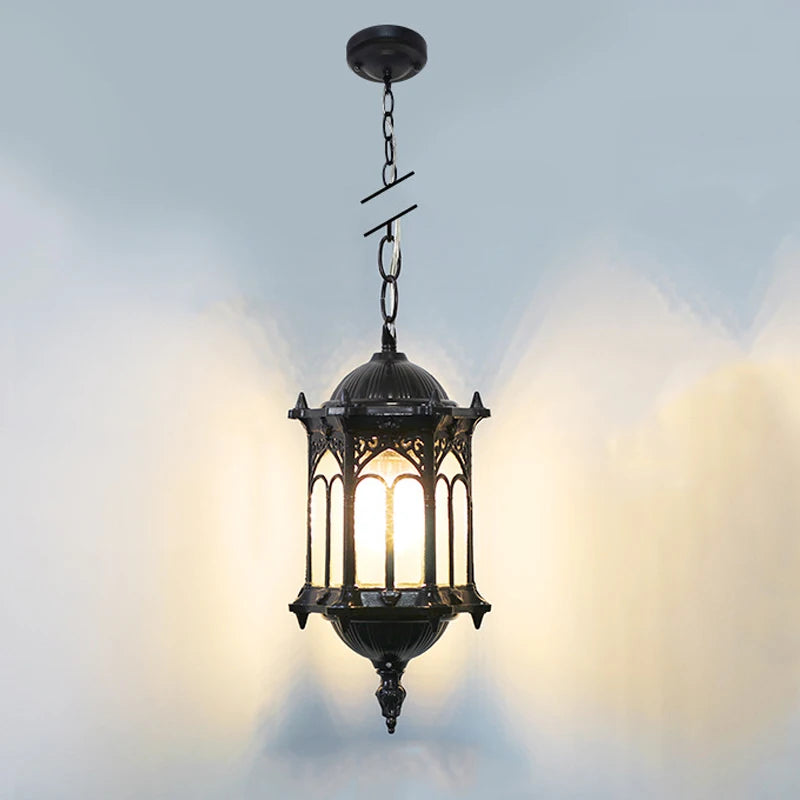 lanterne suspendue gothique verre transparent motifs floraux chambre salon étude