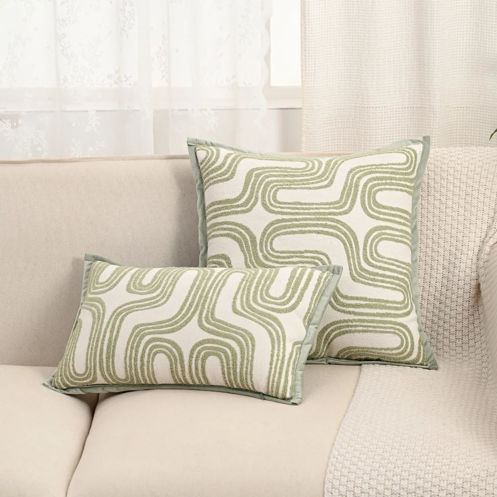 taies d'oreiller polyester jacquard motifs ondulés couleurs neutres moderne ornementales 45x45cm douces