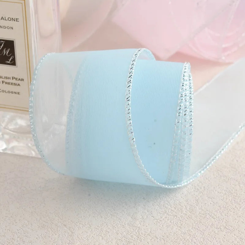 ruban polyester bordure brillante élégant semi transparent couleur unie rose clair bleu clair violet