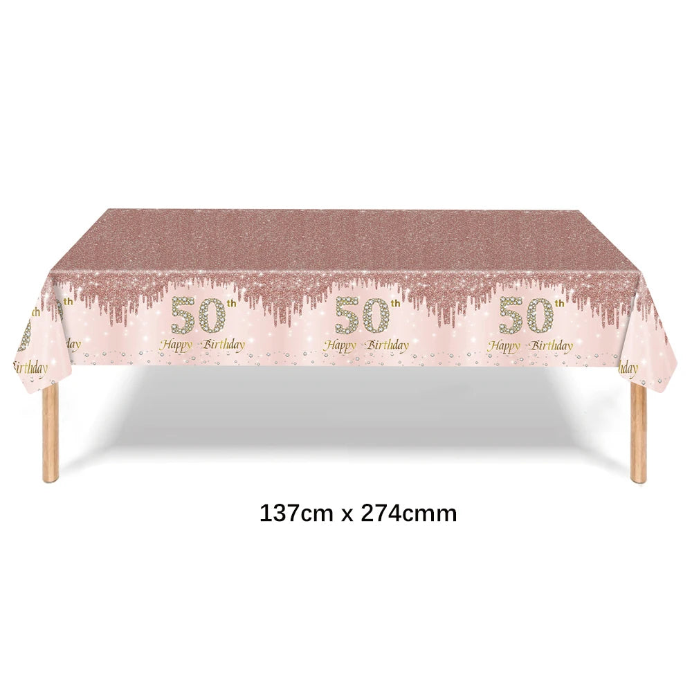 ensemble vaisselle jetable anniversaire rose gold assiettes serviettes gobelets pailles paillettes décoratif fête