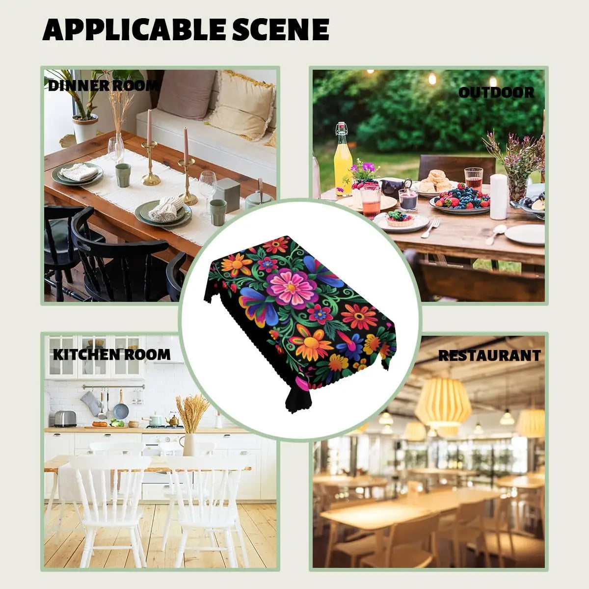 nappe table rectangulaire jour morts fleurs colorées polyester moderne noire festive rouges orangées jaunes