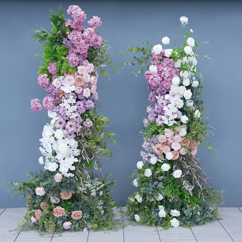 arche décorative florale violet rose blanc vert fleurs artificielles feuillage classique extérieur mariage événement
