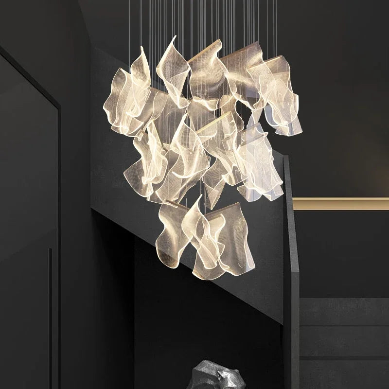 suspension lumineuse contemporaine dorée organique ondulée chaînes suspendues flux lumineux élevé certification rohs ul