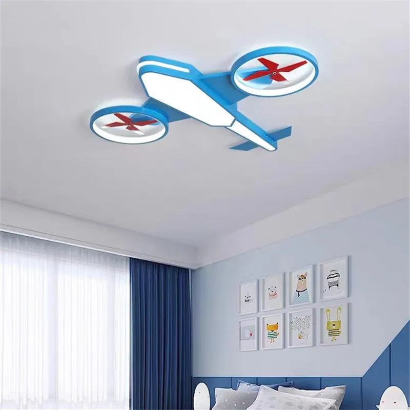 lampe moderne ailes avion couleur vert bleu télécommande réglable enfants chambre