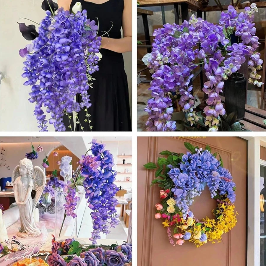 guirlande fleurs artificielles violettes blanches modernes decoration maison exterieur mariage anniversaire baby shower