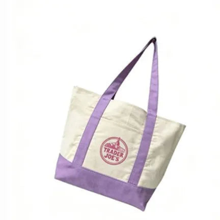 sacs toile colorés blanc vert violet rouge jaune logo trader joes poignées tissu casual