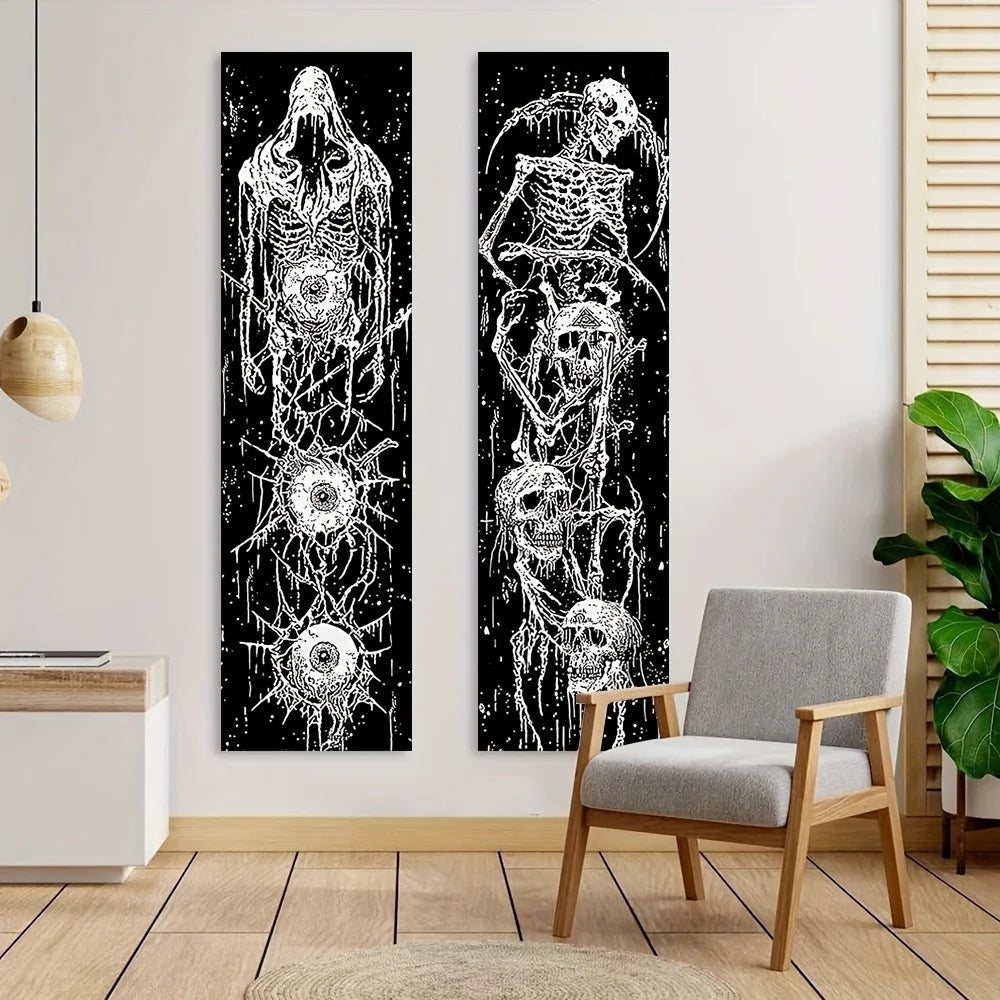 affiche murale squelette yeux motifs abstraits noir blanche graphique polyester imprimée salon chambre decoration